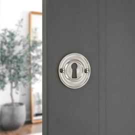 Infinity Decor Solid Brass Vintage Style Slimline Standard Escutcheon Door Lock Keyhole Cover for Front Doors 42mm (Polished Nickel)