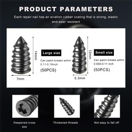 100 PCS Tire Repair Rubber Nail, Self-Service Vacuum Tire Repair Nail Kit, Tire Quick Puncture Repair Tools for Automotive Truck Tractor, Universal Car Accessories (Large&Small)