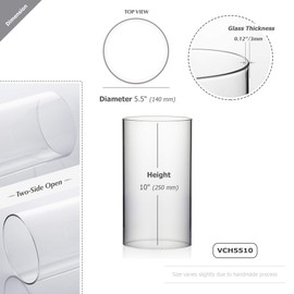 WGVI Hurricane Candle Holder Sleeve, Wide 5.5", Height 10", 2 Pieces, Clear Glass Cylinder Open Both Ends, Chimney Shade Tube (HST5510_2pc)