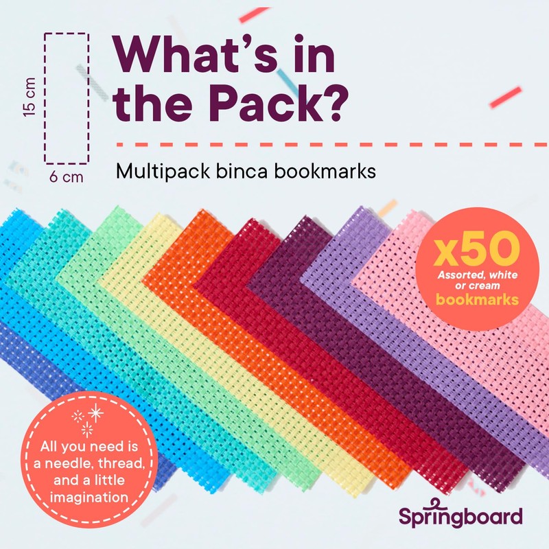 Springboard Cross Stitch Fabric Bookmarks - 50-Pack of Binca Mesh