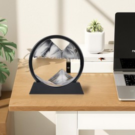 Mvxctfi Black Moving Sand Art Decor - 3D Deep Sea Sandscape, Round Glass Desk Decor with Liquid Motion, Relaxing Desktop & Home Decoration-10 Inch