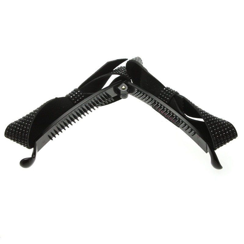 [ヴァンテーヌ] VINGTAINE スタッズ風 リボン Mサイズ ヘッドアクセ シンプル バナナクリップ ヘアアクセサリー H-404-BK