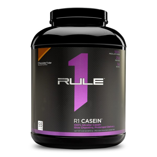 Rule One Proteins R1 Casein - Chocolate Fudge, 25g Slow-Release Premium Micellar Casein to Keep Muscles Fed Overnight or Between Meals, Long Lasting Amino Acid Delivery, 4 Pounds, 55 Servings
