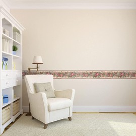 Concord Wallcoverings Wallpaper Border Floral Pattern Flowers Bouquet for Living Room Bedroom Cottage, Red Pink Beige, 15 ft by 7 in WD76831