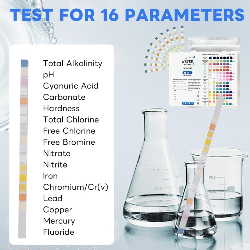 Pack of 50 Water Hardness Measurements, 16-in-1 Water Tester Drinking