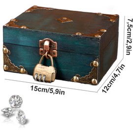 ACTIUSIS Vintage Wooden Treasure Chest, Treasure Chest with Combination Lock, Green Wood Storage Treasure Chest, Vintage Wood Look, Wooden Chest, Pirate Box, for Storage and Decorating Gifts