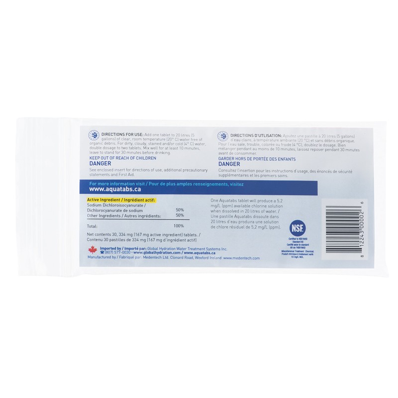 Aquatabs 334 mg (167 mg Active) Water Purification Tablets