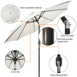 Blissun 9' Outdoor Patio Umbrella, Outdoor Table Umbrella, Yard Umbrella, Market Umbrella with 8 Sturdy Ribs, Push Button Tilt and Crank (Creamy White)