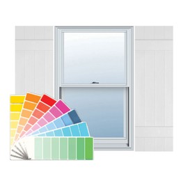 Ekena Millwork Lifetime Vinyl LJ4S14X05100PG Standard Four Board Joined, Board-n-Batten Vinyl Shutters, w/Installation Shutter-Lok's & Matching Screws (Per Pair), 14"W x 51"H, Paintable
