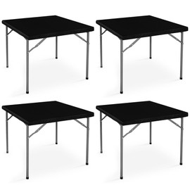 LUSHVIDA - Juego de 4 manteles de vinilo con respaldo de franela de 36 x 36 pulgadas, funda de mesa de plástico impermeable para mantel cuadrado plegable con bordes elásticos, color negro
