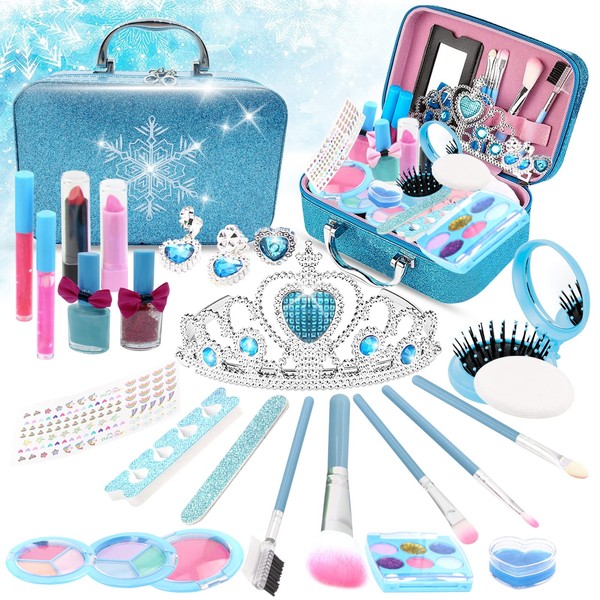 Make Up Set for Girls, 25 Pcs Washable Kids Makeup, Little Princess Frozen Toys Christmas Birthday Gift for 4 5 6 7 8 Year Old Girls