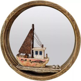 YK Decor Nautical Wood Wall Decoration Hanging Circle Mirror