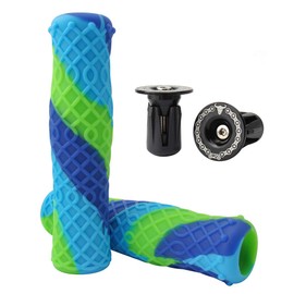 MUQZI Bike Handlebar Grips Non-Slip-Silica gel Bicycle Handle Grip Mountain Road Foldable Bike MTB BMX with Two Aluminum Bar End Plugs Caps (Camouflage)