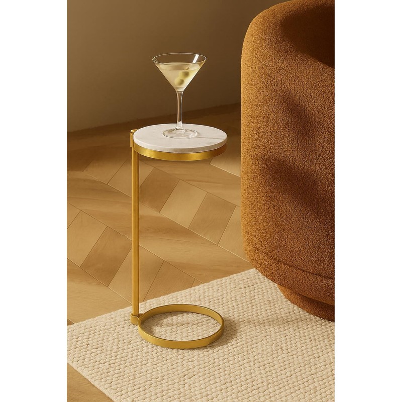 TEHOME Gold Glass Drink Table Metal Martini Round Small Drink