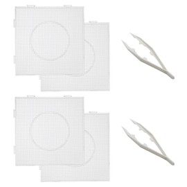 [ZTFT] Iron Beads Plate, Set of 4, 5.5 x 5.5 inches (14 x 14 cm), Transparent for 2.6 mm Parlor Beads, 2 Tweezers, DIY Craft Educational Tool, Parlor Beads Plate