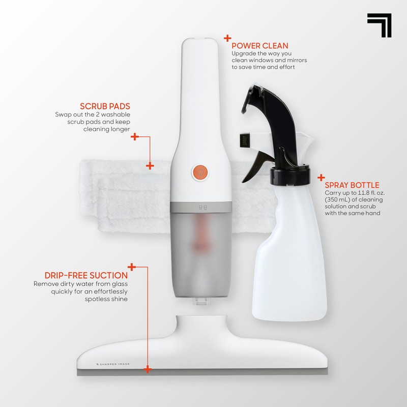 Sharper Image® 2-in-1 Window Vacuum Cleaner Kit – Cordless Squeegee,