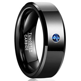VAKKI Men's Black Wedding Bands with Blue Zirconium 8mm Tungsten Carbide Engagement Ring Beveled Edge Size V 1/2