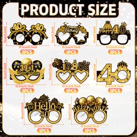 COLANANA Birthday Party Glasses Decoration, Pack of 8 40th Birthday Party Decorations, Funny Paper 40th Birthday Glasses Decoration, Birthday Photo Booth Props Accessories for Women Men