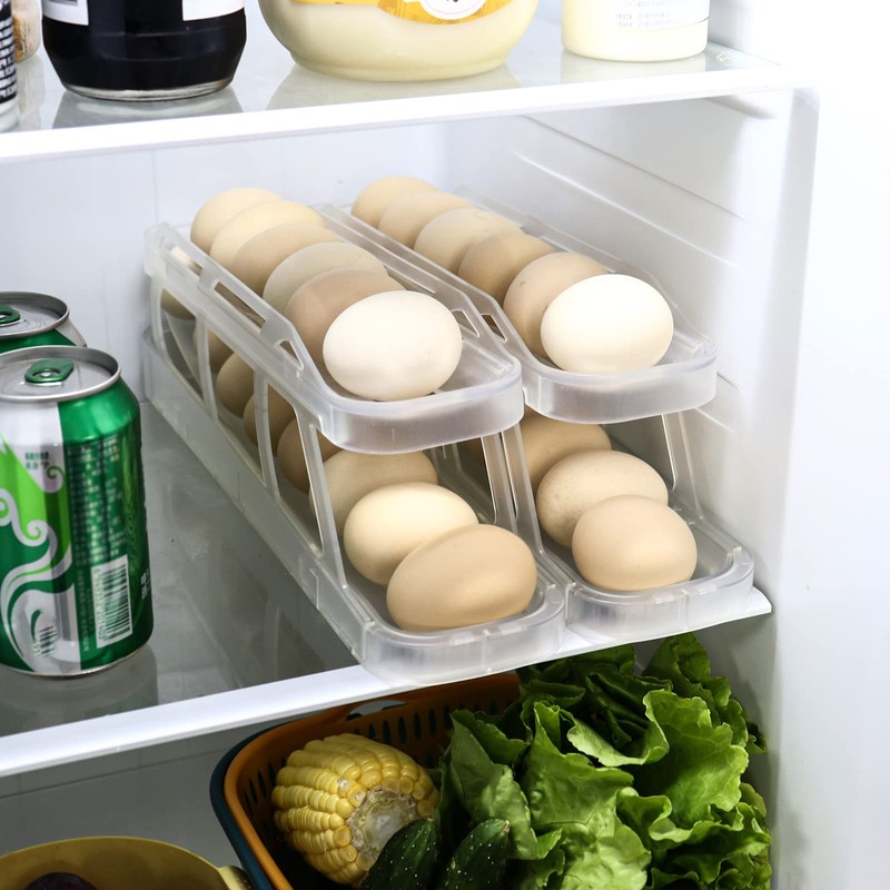 Tefola Egg Holder for Refrigerator, Egg Dispenser Roll Holder, 2-Tier
