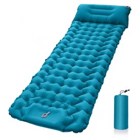 Fiskr Sleeping Pad for Camping, 77"x26", Ultralight Inflatable Sleeping Mat with Built-in Foot Pump, Upgraded Durable Compact Camping Air Mattress for Camping, Backpacking, Hiking(Blue)