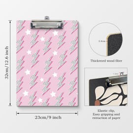 APJYM Trendy Preppy Pink Lightning Bolt Wooden Clip Board for Girls Student School Dorm Office, Standard A4 Letter Size 9x12.6 Inch