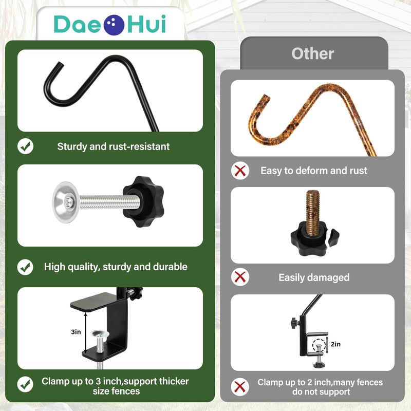 DAEHUI Deck Bird Feeder Hanger with 3in Clamp for Railing