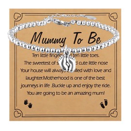 BENIFILE Mummy to Be Gifts, Pregnancy Gifts for Mum Expecting, Silver Bracelet for Women with Little Foot Charm and Greeting Card, Baby Shower Gifts for Mum, Mum-to-Be Gifts, New Mum Christmas Gifts