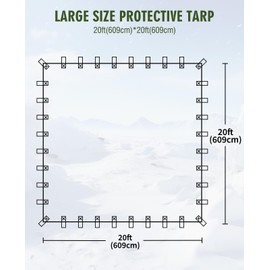 HIRALIY 20 Mil Heavy Duty Waterproof Tarp, 20x20ft Green Tarpaulin with Reinforced Webbing Loops, Multipurpose Oxford Canvas Tarp for Firewood, Roof, Camping, Pool