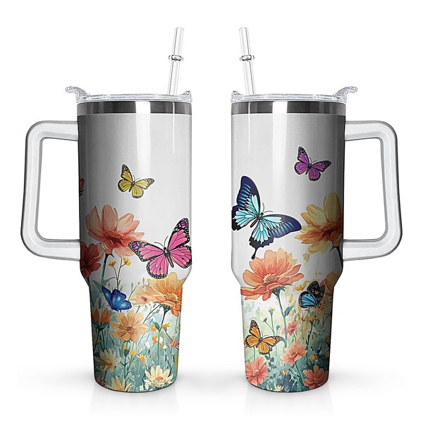 wxmbdzq 40 oz Butterfly Tumbler with Handle and Straw Lid,Leak