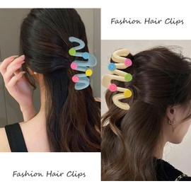 Jelly Color Wavy Hair Claw Clips - 4.21 inch Cute Large Strong Hold Colorful Non slip Hair Clips Fashion Thin Thick Curly Hair Accessories for Women Girls (Blue/White)