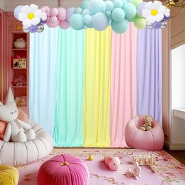 JCJ Pastel Rainbow Backdrop 5 Panels Unicorn Pastel Backdrop Curtains for Girls Bedroom Birthday Party Decoration Classroom 10 * 7FT