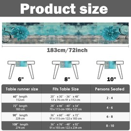 Table Runner Spring Vintage Blue Autumn Linen Abstract Teal Flowers Table Decoration Rustic Oil Painting Table Runner Accent Table Decorative Cloth for Banquet Party Holiday Weddings 33 x 183 cm