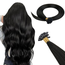 HOTBANANA U Tip Hair Extensions Human Hair, 14 Inch 50g 50s Natural Black Pre Bonded U Tip Extensions Hot Fusion Keratin Utip Hair Extensions Straight K Tip Hair Extensions