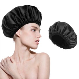 Shower Cap for Women, Reusable Sleep Cap, Silk Hood for Sleeping, Adjustable 3-Layer Women's Shower Cap for Salon, Spa, Travel, Hotel, Shower, Braids, Transparent