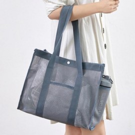 Mesh Net Beach and Pool Bag / Bath Bag Swim Bag Brown
