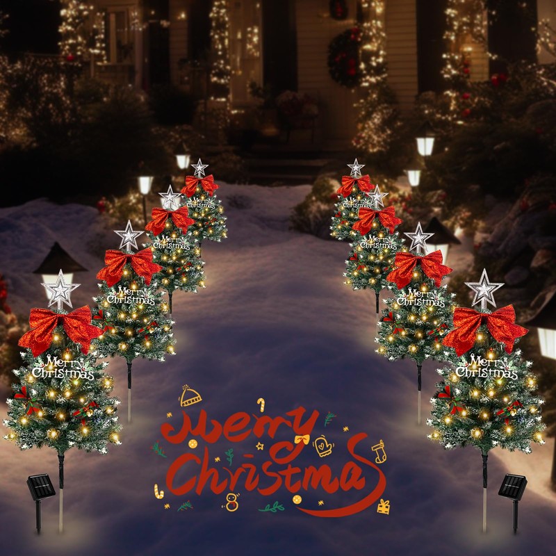 TAILERRI Christmas Tree Solar Pathway Lights Outdoor Decor, 4 Pack,