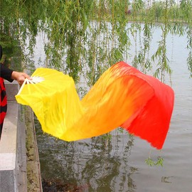 WEISIPU 1.8m Belly Dance Fan Handmade Bamboo Fans Artificial Silk Veils Right Hand(Three-Color Gradient)