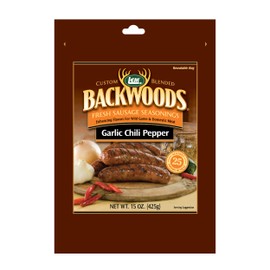 LEM Products Backwoods Garlic Chili Pepper Fresh Sausage Seasoning, Ideal for Wild Game and Domestic Meat, Seasons Up to 25 Pounds of Meat, 15 Ounce Packet