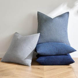 MIULEE MIULEE Blue Decorative Pillow Covers 20x20 Inch Set of 4 Boho Western Farmhouse Throw Pillows Coastal Corduroy Couch Pillowcases Industrial Home Decor for Sofa Cushion Living Room Bed