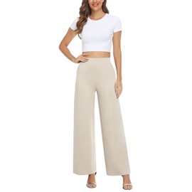MISS MOLY Women's High Waist Wide Leg Palazzo Pants Business Casual Stretch Trousers Dress Pants (Light Khaki, Medium)