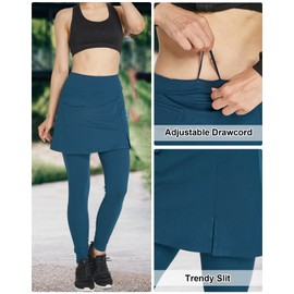 alvon Falda con leggings para mujer, faldas de golf con leggings, falda modesta, leggings con falda de tenis, Pleated Waist Navy, XL