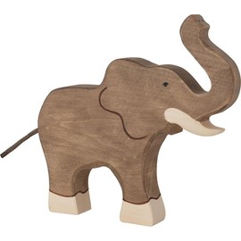 Holztiger Elephant Raised Trunk Wooden Figure