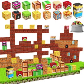 Magnetische Bauklötze, Montessori Magnetisches Bauklotzset, 64 Stück Magnethaftende Bausteine Konstruktionsspielzeug, Sinnesspielzeug für Jungen und Mädchen 3+, Geschenkspielzeug für 5-7 Jährige