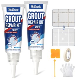 Mallbaola Tile Grout Repair Kit, 2 Pack Tile Grout Paint, Grout Sealer for Bathroom Kitchen Floor Tile, Fast Drying Grout Pen, White Filler Restore & Renew Tile Joints Line and Gaps