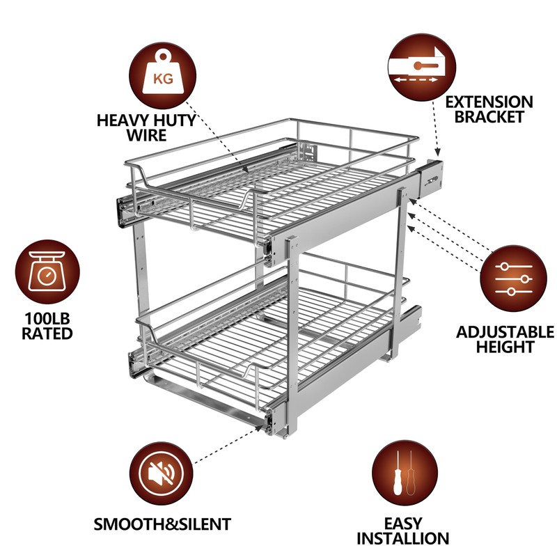 JOWBOOW Two-Tier Pull Out Cabinet Organizer (11" W x 21"