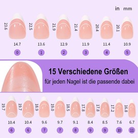 BnbnPup French Nagelspitzen 120 Stück/15 Größen: Press-on Nägel zum Aufkleben, Schonend & Schnell, Für Hochzeit/Party/Alltag, Kurze Mandelform & Naturrosa (Linien-Mandelnägel)