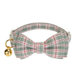YUDOTE Plaid Cat Collars with Bow,Quick Release Safty Buckle and Charming Bell,Soft and Pure Cotton Fabric for Daily Use,Pack of 1 in Green
