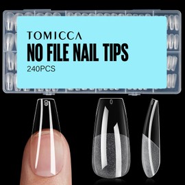 TOMICCA Medium Coffin Nail Tips, 240Pcs Half Matte Soft Acrylic Nail Tips, 12 Sizes Acrylic False Nail Tips, Nail Extension Tips for Beginner and Professional Home Diy
