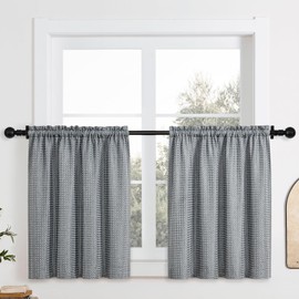 Home Queen Water Resistant Bathroom Window Curtains, Waffle Textured Half Tier Curtains for Kitchen, 36 W X 45 L Inches, Charcoal