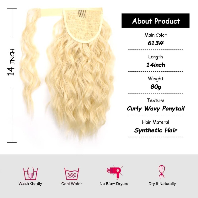 Yinmei Baibian Blonde Curly Ponytail Hair Extension 14inch Short Wavy